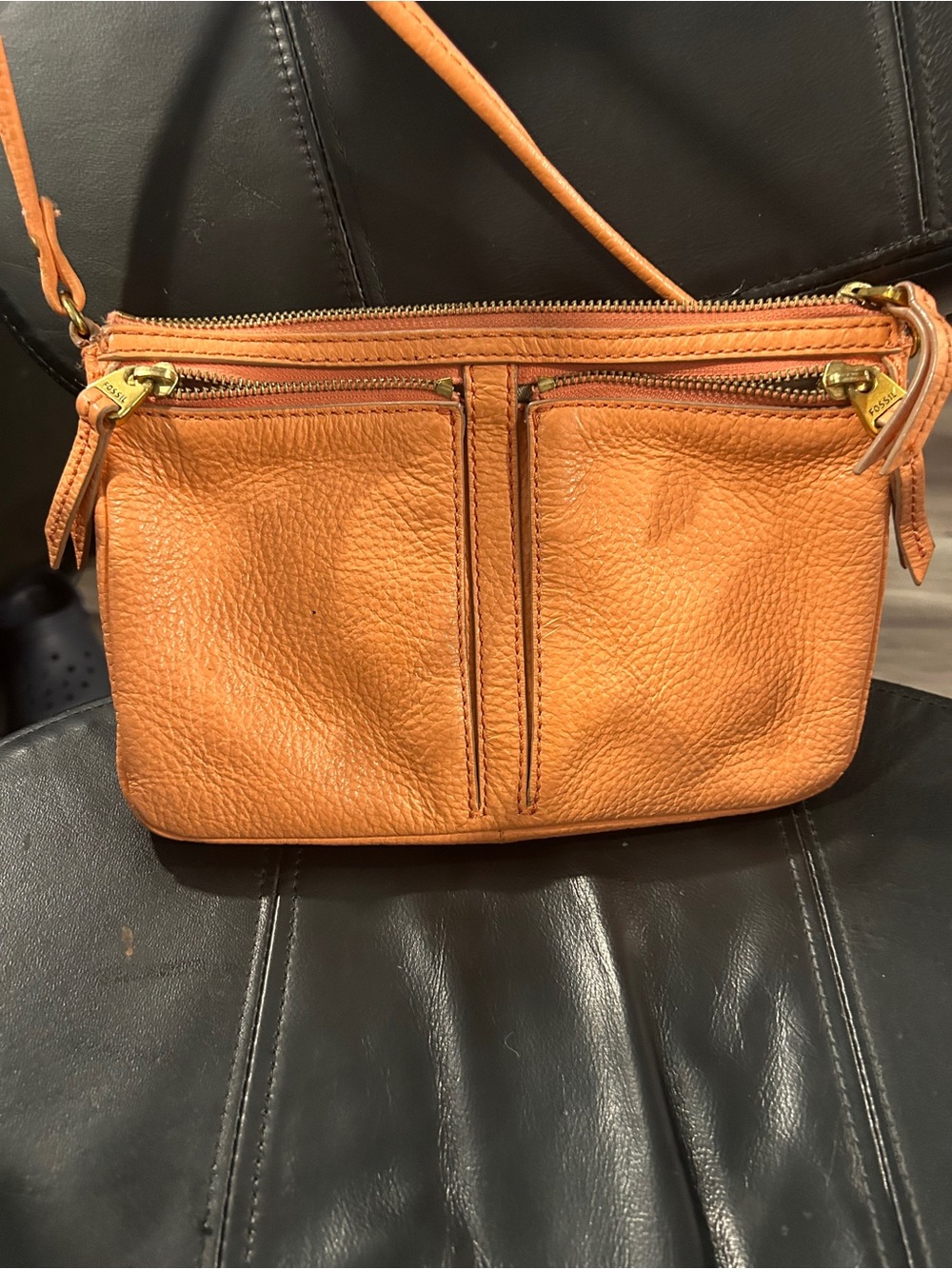 Fossil Orange Leather Crossbody Bag - Feminine Everyday Style see some marks